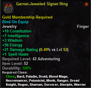 In-game tooltip for Garnet Jeweled Signet Ring