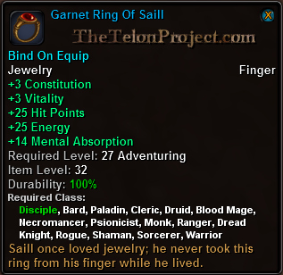 In-game tooltip for Garnet Ring Of Saill