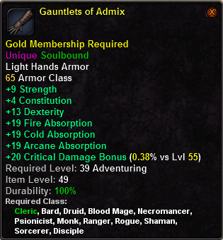 In-game tooltip for Gauntlets of Admix