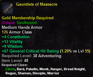 In-game tooltip for Gauntlets of Massacre
