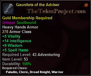 In-game tooltip for Gauntlets of the Adviser