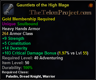 In-game tooltip for Gauntlets of the High Mage
