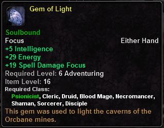 In-game tooltip for Gem of Light