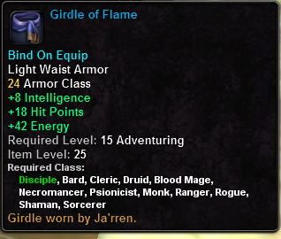 In-game tooltip for Girdle Of Flame