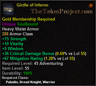 In-game tooltip for Girdle of Inferno