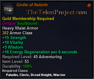 In-game tooltip for Girdle of Rebirth