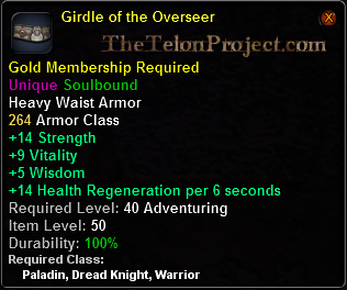 In-game tooltip for Girdle of the Overseer