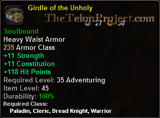 In-game tooltip for Girdle Of The Unholy