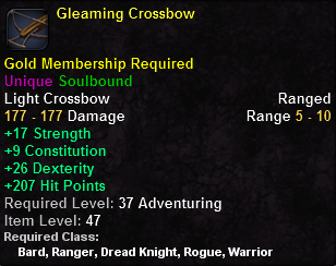 In-game tooltip for Gleaming Crossbow