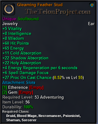 In-game tooltip for Gleaming Feather Stud