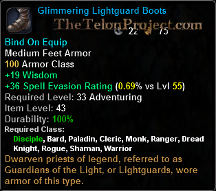 In-game tooltip for Glimmering Lightguard Boots