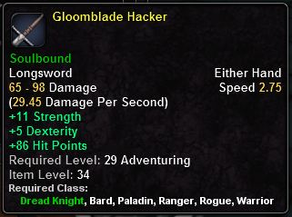 In-game tooltip for Gloomblade Hacker