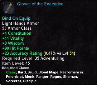 In-game tooltip for Gloves of the Executive