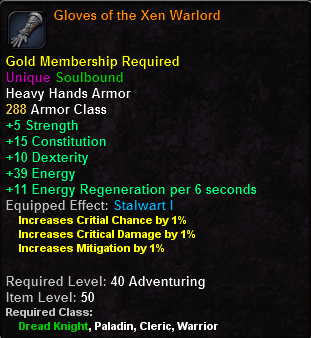 In-game tooltip for Gloves of the Xen Warlord