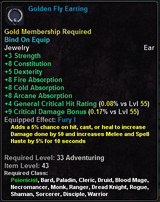 In-game tooltip for Golden Fly Earring