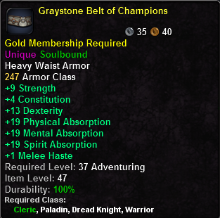 In-game tooltip for Graystone Belt of Champions