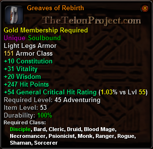 In-game tooltip for Greaves of Rebirth