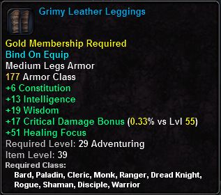 In-game tooltip for Grimy Leather Leggings
