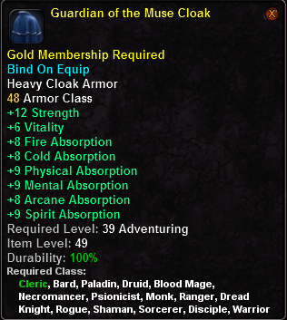 In-game tooltip for Guardian of the Muse Cloak