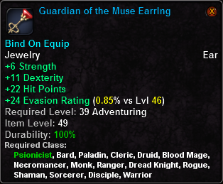 In-game tooltip for Guardian of the Muse Earring