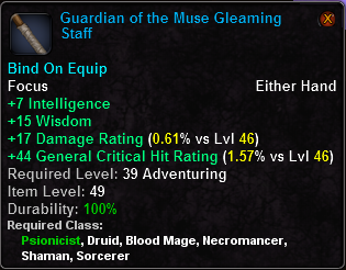 In-game tooltip for Guardian of the Muse Gleaming Staff