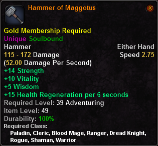 In-game tooltip for Hammer of Maggotus