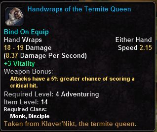 In-game tooltip for Handwraps Of The Termite Queen
