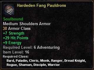 In-game tooltip for Hardeden Fang Pauldrons