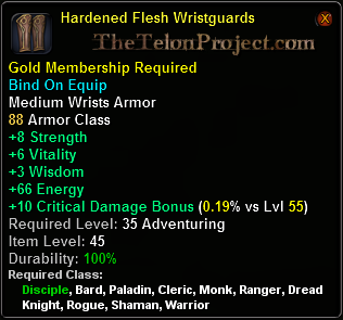 In-game tooltip for Hardened Flesh Wristguards