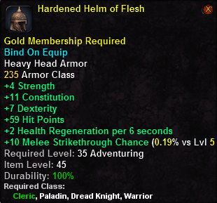 In-game tooltip for Hardened Helm of Flesh