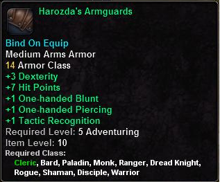 In-game tooltip for Harozda's Armguards