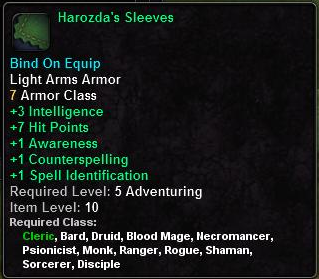 In-game tooltip for Harozda's Sleeves