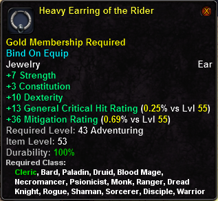 In-game tooltip for Heavy Earring of the Rider