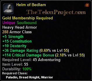 In-game tooltip for Helm of Bedlam