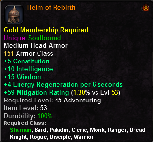 In-game tooltip for Helm of Rebirth
