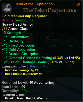 In-game tooltip for Helm of the Cephlapod