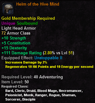 In-game tooltip for Helm of the Hive Mind