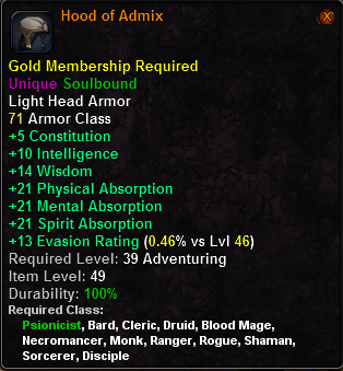 In-game tooltip for Hood of Admix