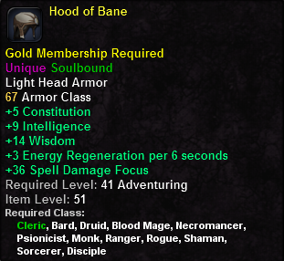 In-game tooltip for Hood of Bane