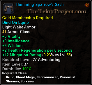 In-game tooltip for Humming Sparrow s Sash