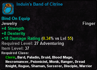 In-game tooltip for Induin's Band of Citrine