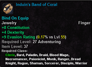In-game tooltip for Induin's Band of Coral
