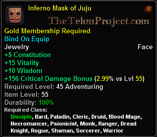 In-game tooltip for Inferno Mask of Juju