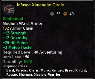In-game tooltip for Infused Ximengite Girdle