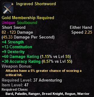 In-game tooltip for Ingraved Shortsword
