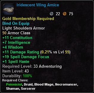 In-game tooltip for Iridescent Wing Amice