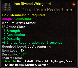 In-game tooltip for Iron Riveted Wristguard