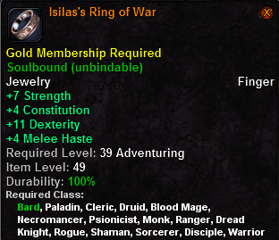 In-game tooltip for Isilas's Ring of War