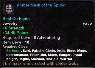 In-game tooltip for Item Amber Mask of the Spider
