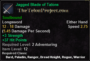 In-game tooltip for Jagged Blade of Talons